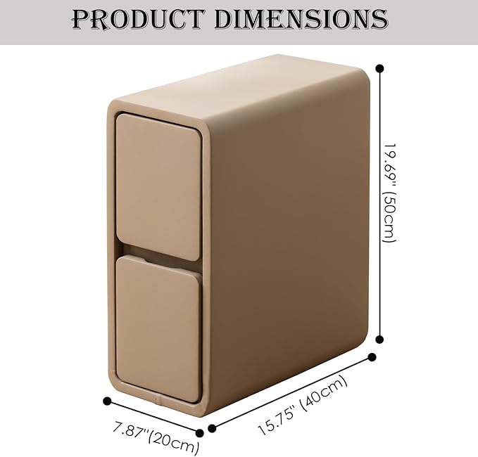 Narrow Nightstand, Solid Wood Night Stand for Small Spaces, Couch, Khaki Color 7.87in Wide