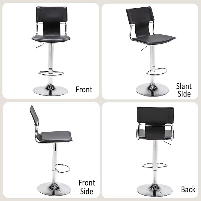Sidanli Swivel Barstools Set of 2, Adjustable Barstools Set of 2，Faux Leather Bar Chairs for Kitchen Island, Hydraulic Counter Height Bar Stools with Backrest, Black