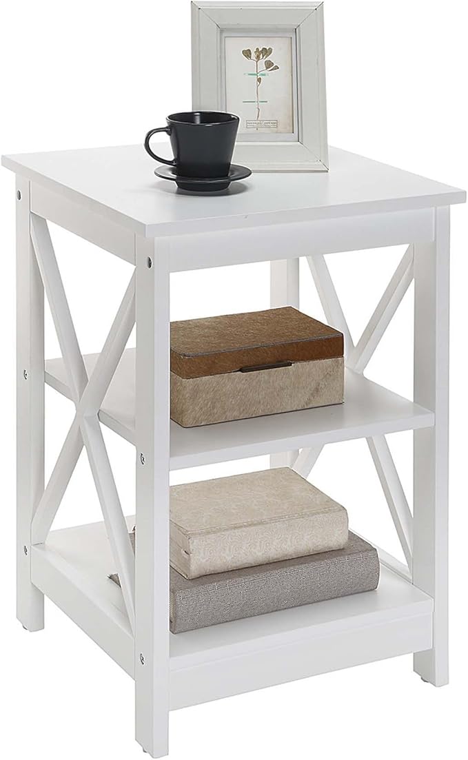 Convenience Concepts Oxford End Table 15.75" - Modern Living Room Table with Storage Shelves, Transitional Nightstand Side Table for Home Decor and Display, White