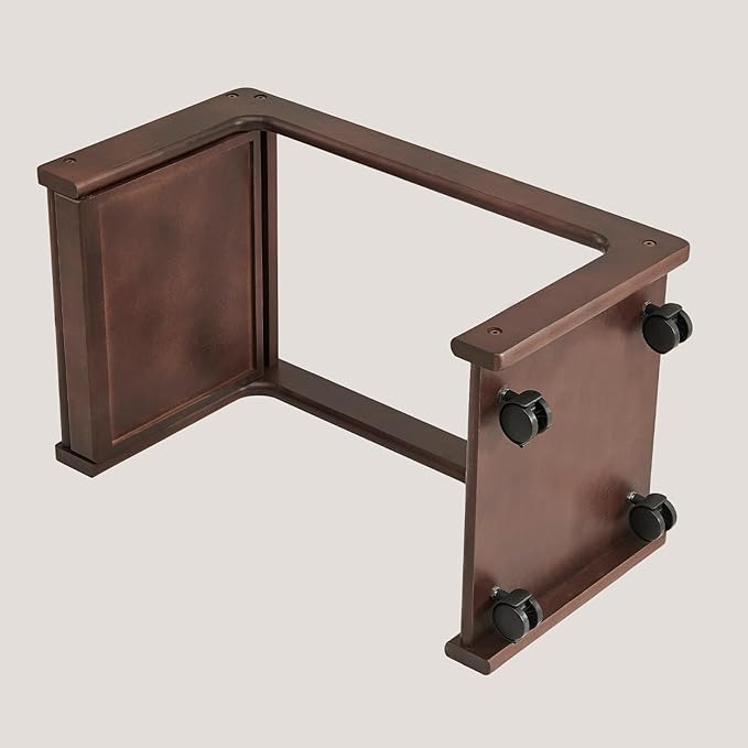 CozyDH C Shaped Solid Wood End Table, Rolling Side Table TV Sofa Tray Table for Eating,Multi-Purpose C Couch Arm Table, Small Coffee Table with Wheels Living Room Bedroom, Walnut
