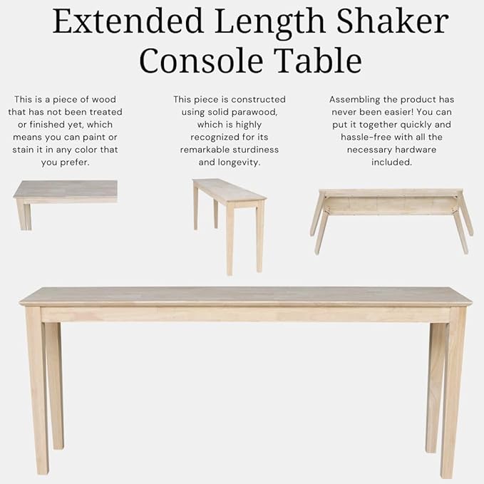 Solid Wood Extended Length Shaker Console Table - 72" Wide