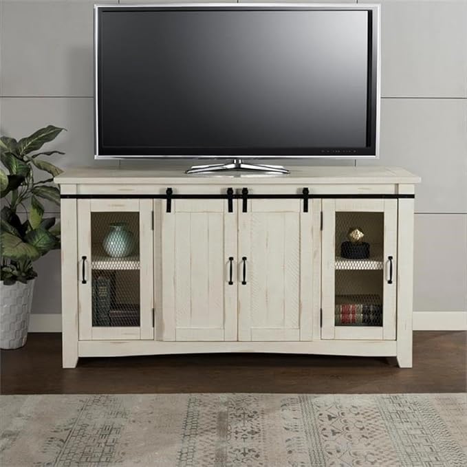 Martin Svensson Home Rustic 65” Solid Wood TV Stand with Storage, All Antique White