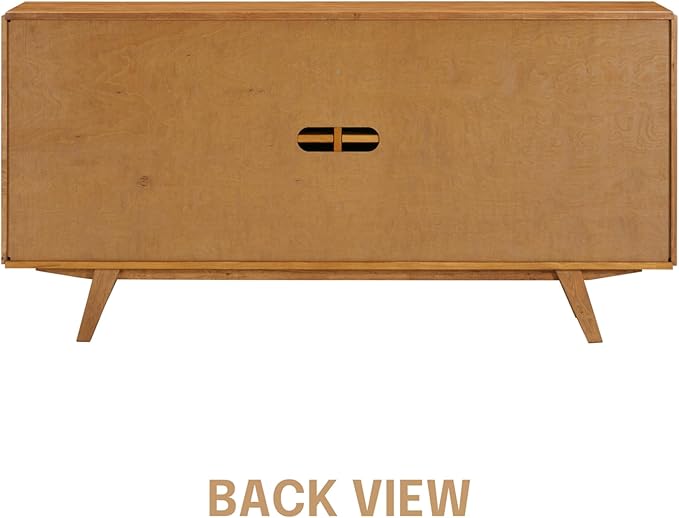 NTC Sapa Mid-Century Modern Solid Wood Sideboard – 4-Door Accent Buffet Cabinet with Carved Geometric Fronts, for Living Room, Dining Room, or Entryway, Effortless Assembly, Teak Look
