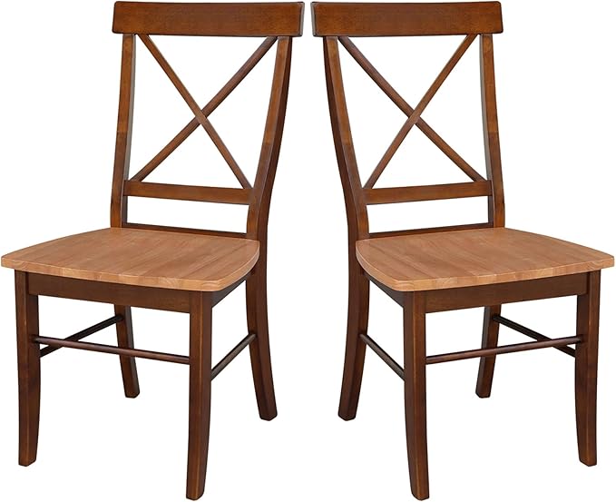 International Concepts X- Back Chair with Solid Wood Seat, Cinnemon/Espresso
