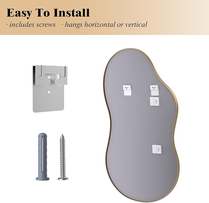 WEER Irregular Wall Mirror, 24x36 inch Gold Asymmetrical Mirror Wall Mounted Mirrors Decorative, Abstract Wavy Aluminum Alloy Frame Mirror for Bathroom, Bedroom, Living Room, Entryway