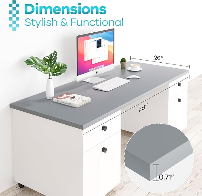 Kaboon 48"x26" Universal Table Top, Solid One-Piece Desktop, Reversible Melamine Countertop, Double Desks, L-Desk DIY, Gray