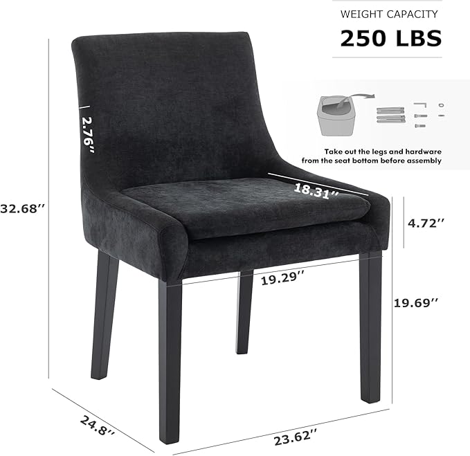COLAMY Modern Dining Chairs Set of 2, Upholstered Corduroy Accent Side Leisure Chairs with Mid Back and Wood Legs for Living Room/Dining Room-Black