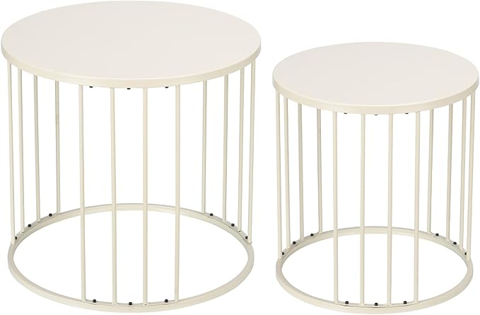 LEWIS&WAYNE Outdoor Side Table Set of 2, Metal Circle Accent End Tables for Balcony Backyard Garden Indoor Living Room, Durable Nesting Coffee Tables, 20”+16” Dia, White