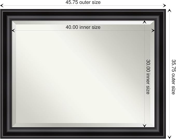 Amanti Art Black Bathroom Mirror for Over Sink, 36x46 Grand Black Rectangle Vanity Mirror, X-Large Casual Frame, Hangs Horizonally and Vertically, Bathroom Wall Decor, Beveled Edge