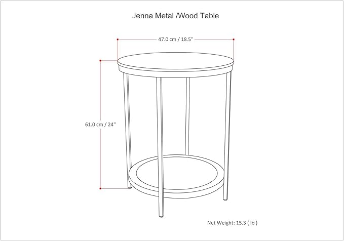 SIMPLIHOME Jenna Industrial 18 inch Wide Metal Round Accent Side Table in Natural for the Living Room and Bedroom