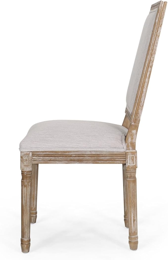 Merax Upholstered Solid Wood Dining Chairs Set of 2, French Country Style Accent Side Seating Furniture for Kitchen, Living Room, Cushioned Back, Light Grey