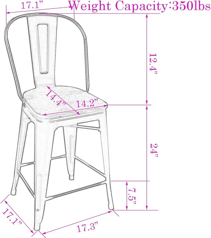 Changjie Furniture 26 Inches Metal Barstools Set of 4 Counter Height Bar Stools Industrial Stools with Backs High Back Chairs for Kitchen Island (26 Inch,Silver)