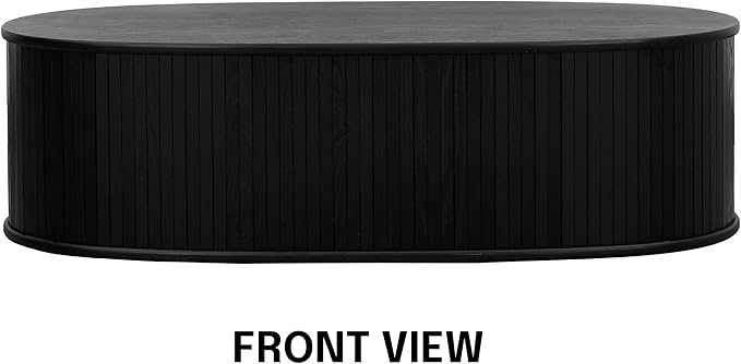 NTC Stream Coffee Table, Modern Oval Wooden Center Table with Vertical Groove Design, Stylish Living Room Decor, Contemporary Minimalist Style for Home and Office, Easy Assembly - Burnt Black