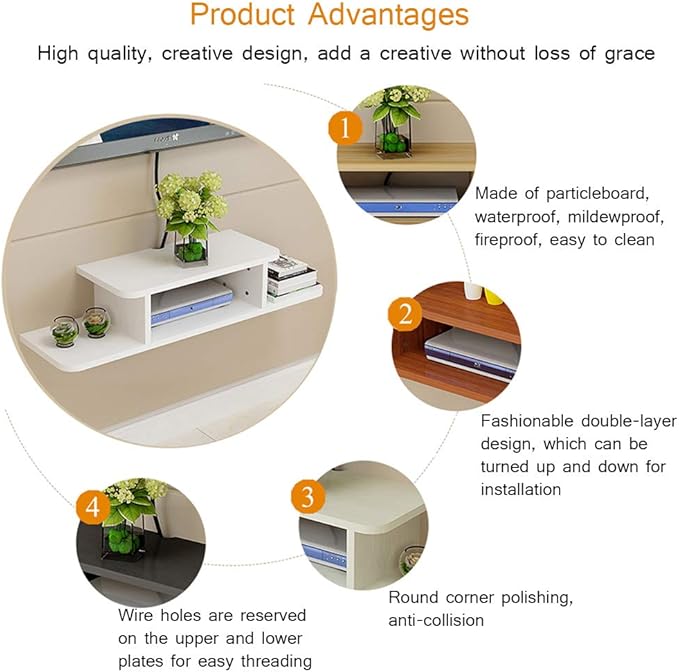 BiJun Floating TV Shelf, Entertainment Center Wall Mounted Floating Shelves for Wall Media Console Router DVD Shelf for PS4/Cable Box/DVD Players/Game Console Streaming Media Equipment (White, 35.4)