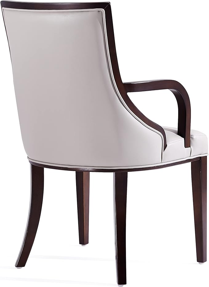 Manhattan Comfort Grand Faux Leather Dining Chairs with Arms, Padded Wingback Seat, Fine Rectangular Stitching and Solid Wood Frame, Set of 2, Light Grey