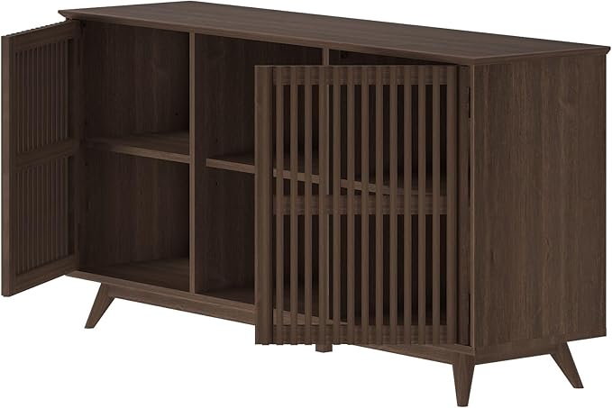 Plank+Beam Mid-Century Modern Wood TV Stand, Solid Wood Entertainment Console with Storage, 59" L x 16" W x 30" H, Walnut
