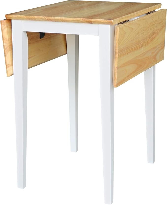 IC International Concepts, Solid Wood Small Drop Leaf Dining Table, Solid Real Wood, Sturdy Parawood, White/Natural