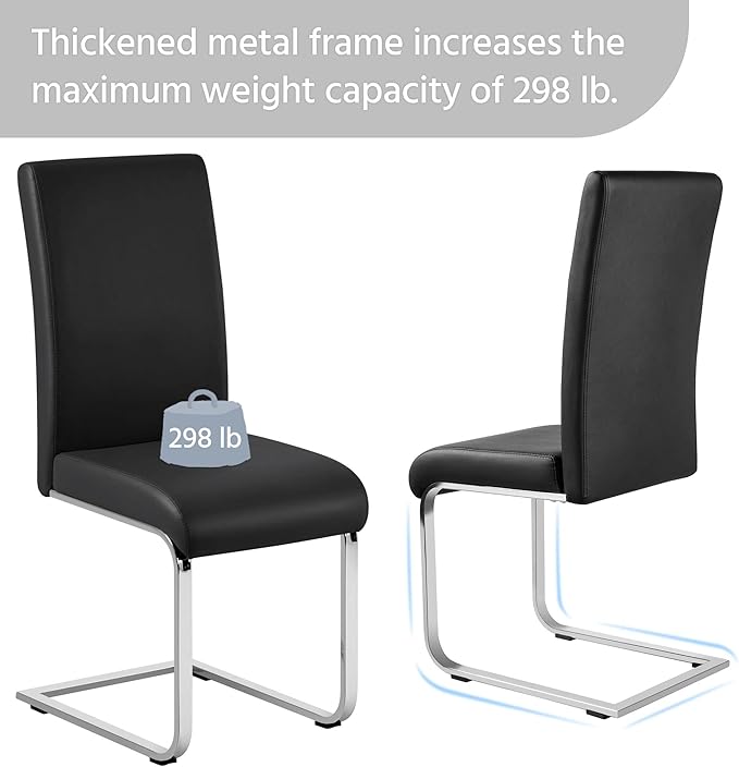 Yaheetech Dining Chairs Set of 2 Modern Faux Leather Upholstered Dining Room Chairs with High Back and Metal Chrome Legs for Kitchen/Living Room/Restaurant, Black