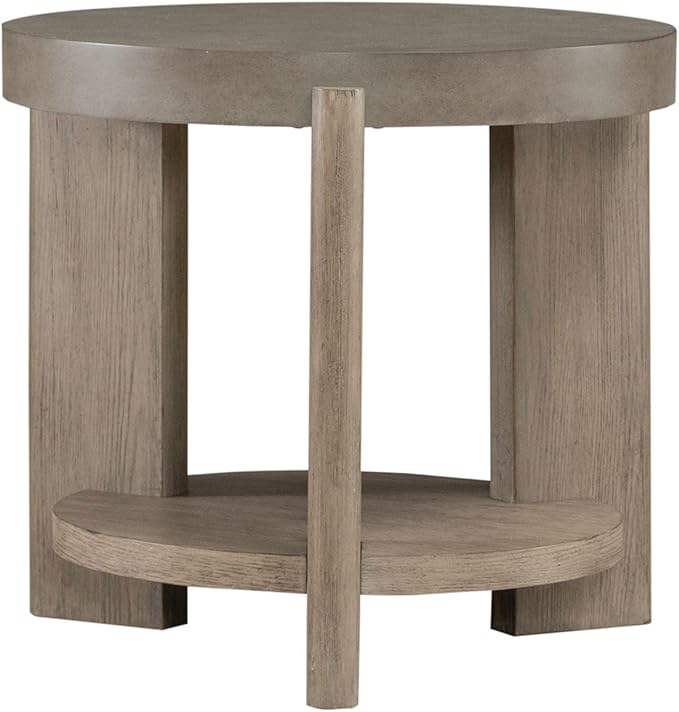 Liberty Furniture Affinity Round End Table for Living Room - Dusty Taupe Faux Concrete Tops