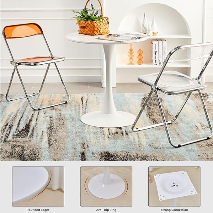31.2" Tulip Dining Table, White, Perfect for 2-4 People, Mid-Century Modern Style, Round MDF Top with Sturdy Base for Dining Room, Living Room, Cafe