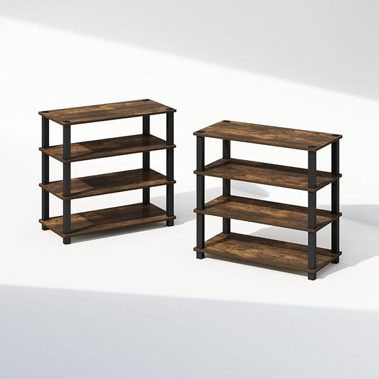 Furinno Turn-S-Tube 4-Tier Multipurpose Standing Shelves, Amber Pine/Black, Set of 2