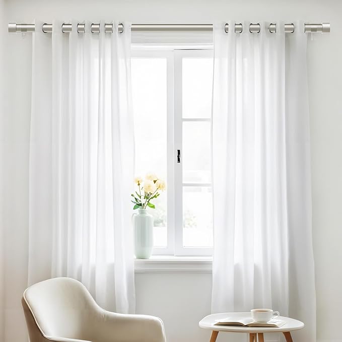 2 Pack Curtain Rods for Windows 28 to 48 Inch(2.3-4ft), 1 Inch Brushed Nickel Curtain Rods Set, Adjustable Heavy Duty Curtain Rod, Modern Drapery Rods for Bedroom Living Room, Size 32"- 60"