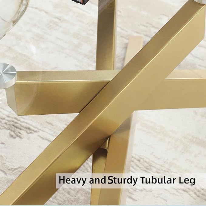 Rectangle Modern Coffee Table, Tempered Glass Top and Metal Tubular Leg, 47.3”Lx23.6”Wx18.1”H, Gold