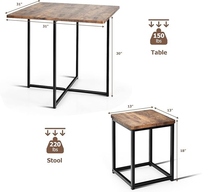 Giantex 5 Piece Dining Table Set, Dining Set for 4 with Square Stools, Small Kitchen Table Set with Metal Frame, Compact Design for Small Space, Home Kitchen Bar Pub Apartment
