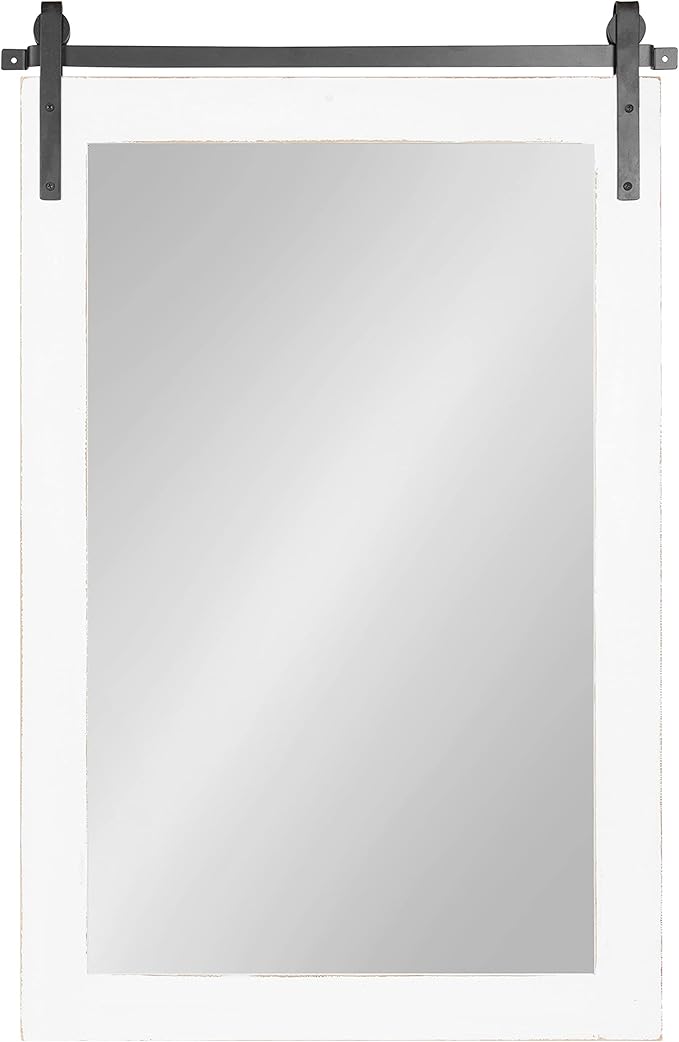 Kate and Laurel Cates Farmhouse Wood Framed Wall Mirror, 24 x 38, White, Barn Door-Inspired Rustic Mirrors for Wall