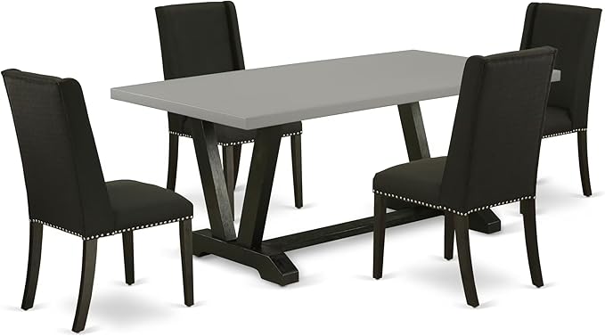 East West Furniture V697FL624-5 5 Piece Dining Table Set for 4 Includes a Rectangle Kitchen Table with V-Legs and 4 Black Linen Fabric Parson Dining Chairs, 40x72 Inch, Multi-Color