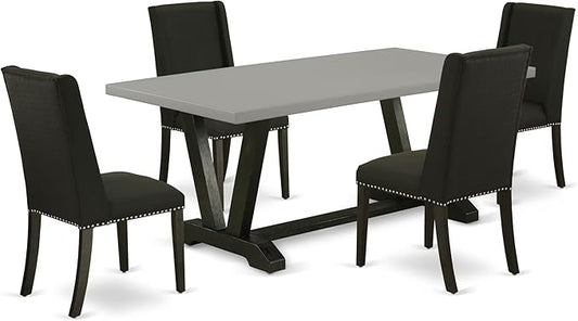 East West Furniture V697FL624-5 5 Piece Dining Table Set for 4 Includes a Rectangle Kitchen Table with V-Legs and 4 Black Linen Fabric Parson Dining Chairs, 40x72 Inch, Multi-Color