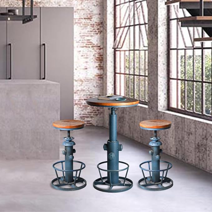 Topower Industrial Bar Table 38.58-48.43" Adjustable Pub Table Kitchen Dining Coffee Bistro Table Antique Blue