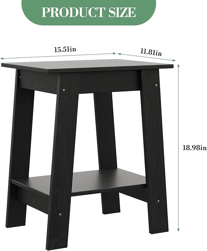 End Table with Double Storage Shelves, Small Space Side Table for Farmhouse Bedroom, Studio Apartment, Entryway， Brown