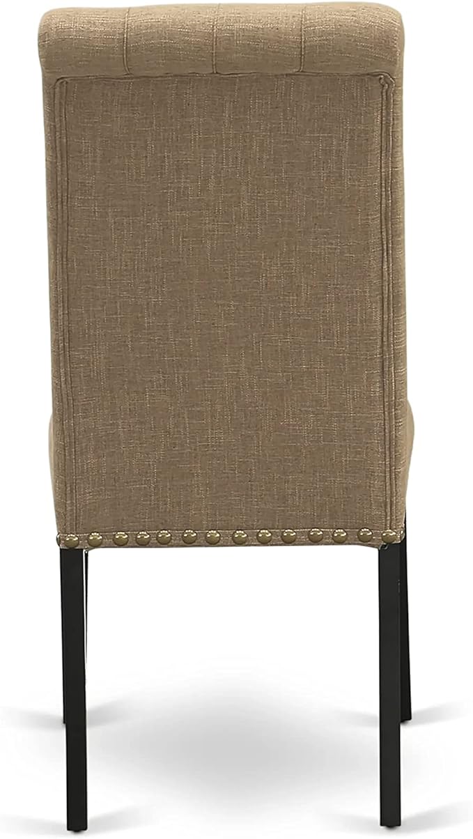 East West Furniture NOBR3-BLK-17 3 Piece Dining Room Table Set Contains a Rectangle Kitchen Table with Butterfly Leaf and 2 Light Sable Linen Fabric Parson Chairs, 32x54 Inch, Black