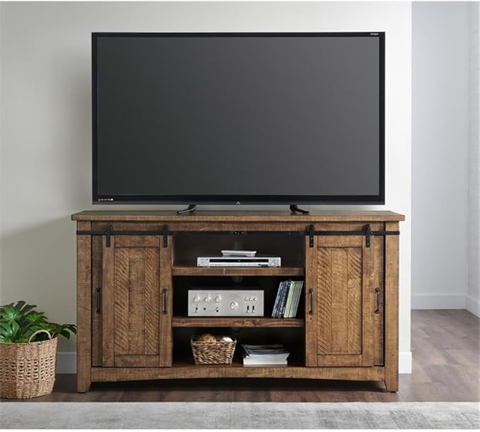 Martin Svensson Home Rustic 65” Solid Wood TV Stand with Storage, Natural Finish