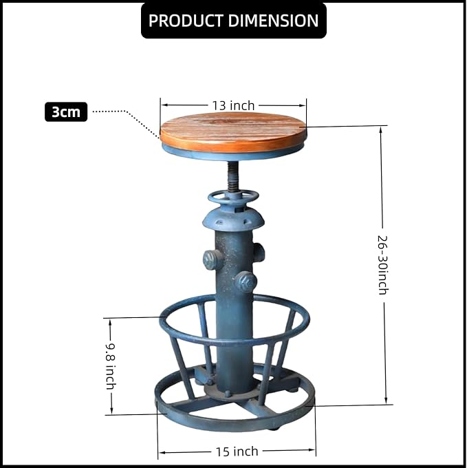 Retro Bar Stool Industrial Swivel Counter Stools for Kitchen Island 24.8-30.7inch Height Adjustable Vintage Fire Hydrant Design Coffee Stools Farmhouse Dining Chairs