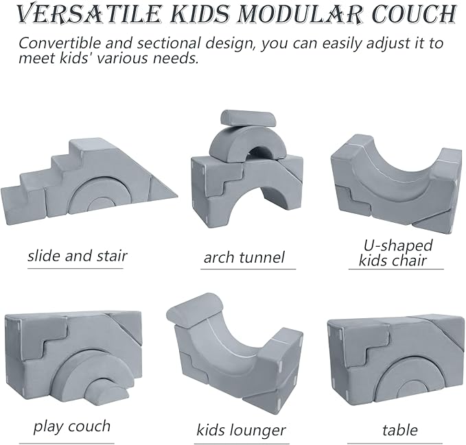 MeMoreCool Foam Climbing Toddler Couch, Modular Kids Sofa with Slide & Stair, Convertible Baby Couch for Playroom, Sectional Furniture for Crawling, Climbing, and Kids’ Play