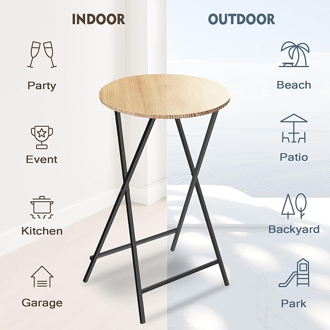 40'' Outdoor Bar Height Patio Table, Wooden Folding Cocktails Tables One-Piece Installation Indoor Outside Banquet Table for Parties, Bistro, Pub, Commercial