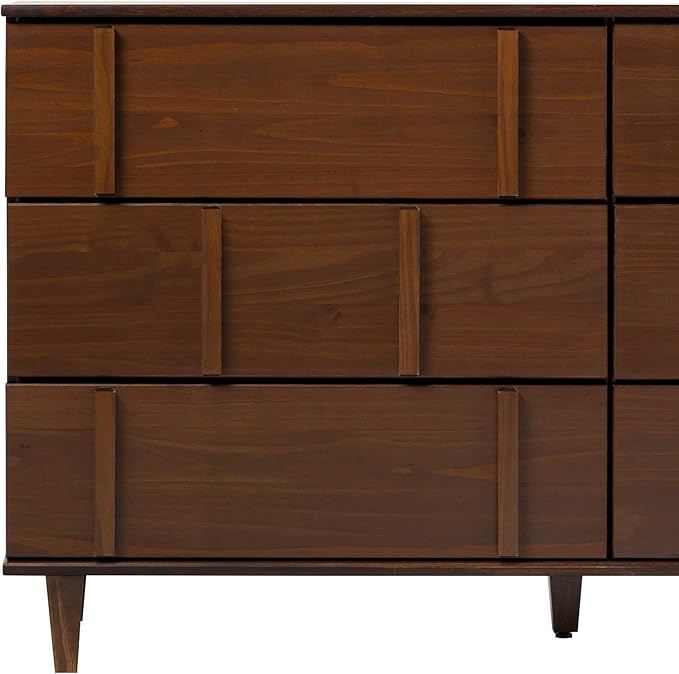 Walker Edison Contemporary Detailed 6-Drawer Solid Wood Dresser, 60 Inch, Walnut