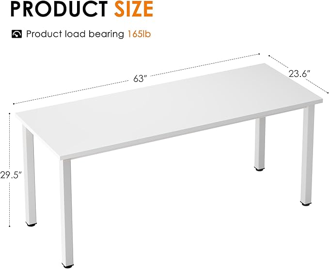 Need 63 Inch Large Computer Desk - Modern Simple Style Home Office Desk Gaming Desk, Basic Writing Table for Study Student, White Desk