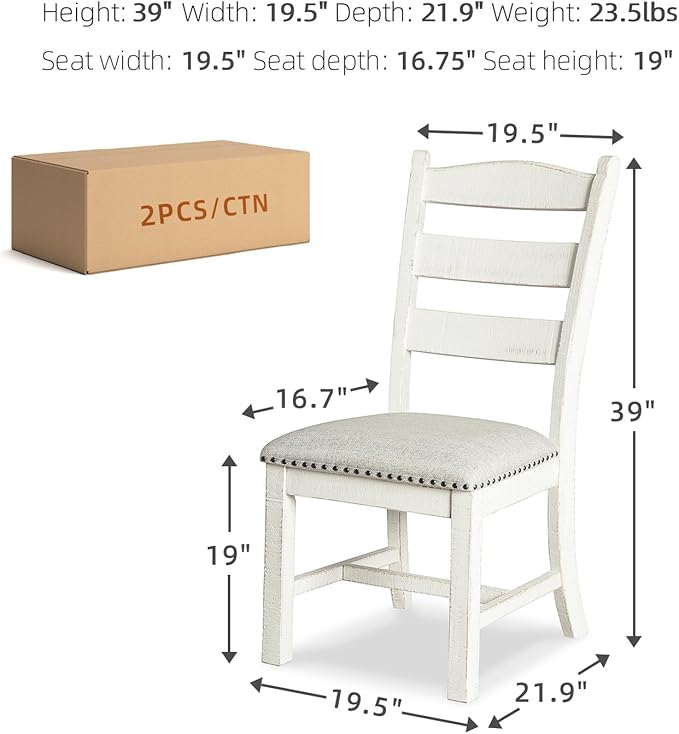 Signature Design by Ashley Valebeck Vintage Farmhouse Cushioned Dining Chair, 2 Count, Whitewash