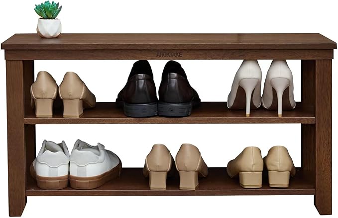 Shoe Rack Bench, 2-Tier Wood Heavy Duty Shoe Organizer Shelf for Entryway, Living Room,Bedroom (Brown, 11.81"X31.5"X16.54")