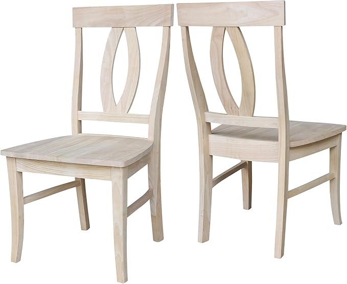IC INTERNATIONAL CONCEPTS Set of Two Verona Dining Chairs 225lbs wt Capacity, Solid Real Wood, Sturdy Parawood, 21.3"W x 22.6"D x 39.6"H, Unfinished