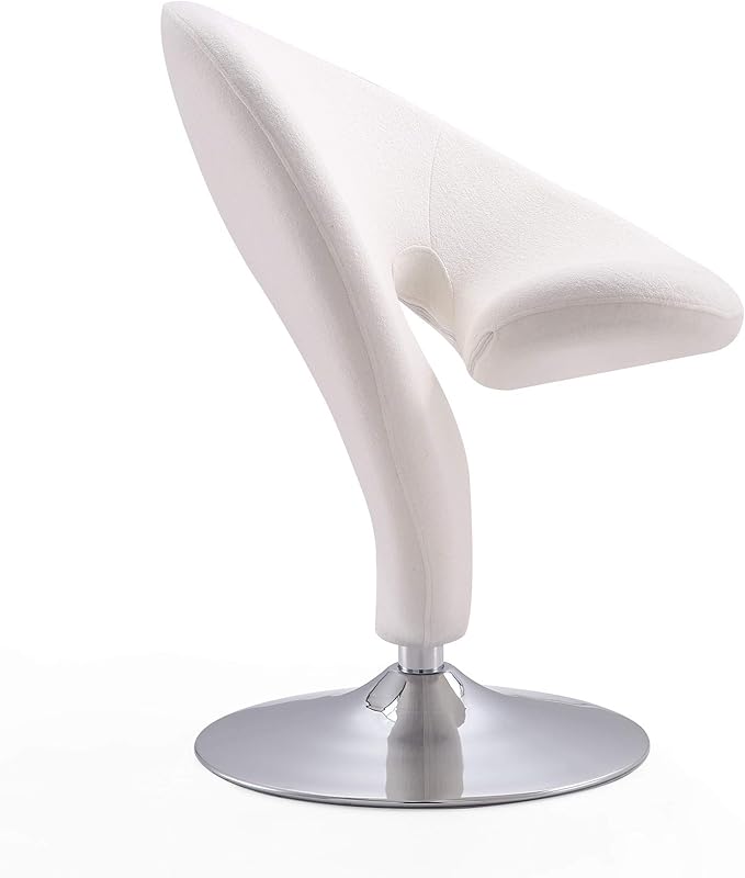 Manhattan Comfort Curl Swivel Accent Chair Set of 2 with 360° Turn, Fully Assembled, Upholstered in Wool Blend, Modern Ergonomic Design with Polished Chrome Base, Living Room & Office, Set of 1, Cream