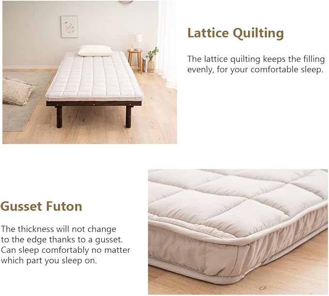 EMOOR Japanese Padded Futon Mattress Machi Twin Gray, Gusset Foldable Storable Elastic Bands Floor Sleeping Guest Bed Tatami Mat