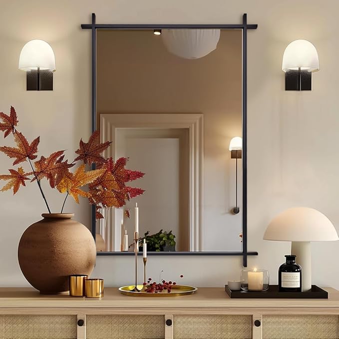 ANDY STAR Black Vintage Bathroom Mirror, 24x36 Inch Cross Corner Mirrors for Bathroom in 1 Inch Stainless Steel Metal Frame Minimalist for Home Decor Wall Mounted Horizontal/Vertical