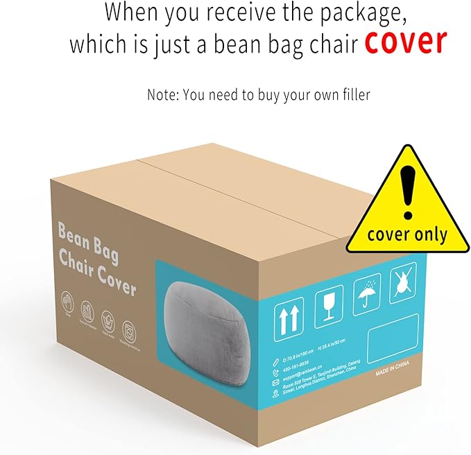 (No Filler) Bean Bag Chair Cover Without Filler,Big Round Soft Fluffy PV Velvet Washable Bean Bag Lazy Sofa Bed Cover for Adults,Living Room Bedroom Furniture Outside,6ft Dark Grey