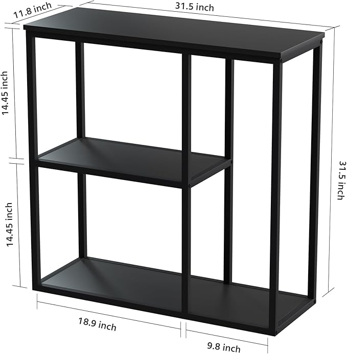 WOHOMO Console Table, 12'' Narrow Entryway Table for Living Room, 31.5'' x 31.5'' Black Industrial Sofa Table with 3-Tier Storage Shelves for Corridor, Hallway, Black
