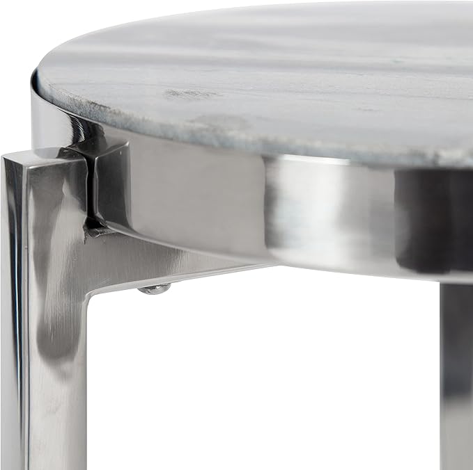 Kate and Laurel Aguilar Modern Drink Table; 9 x 9 x 23; Gray and Silver; Genuine Marble Accent Table for Small Spaces