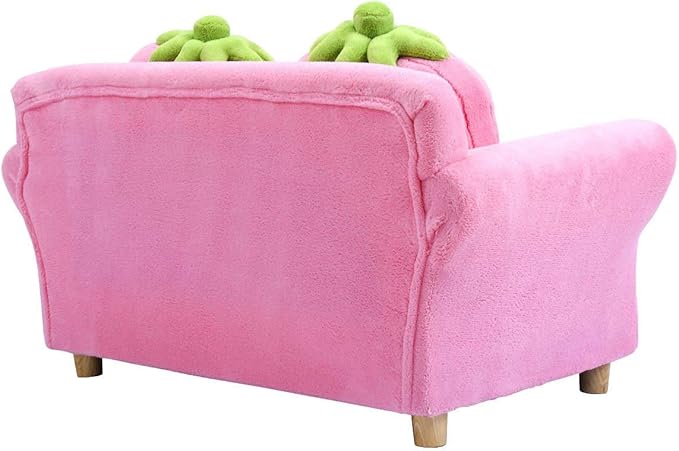 Costzon Kids Couch, Double Seat Pink Children's Sofa with 2 Strawberry Pillows, Toddler Armrest Chair for Bedroom, Living Room, Large Soft for Kids Loveseat Toy for Baby Girls Preschool Gifts Presents